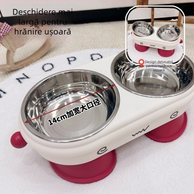 Bol înalt pentru animale de companie Cross-Border, anti-răsturnare, protecție pentru vertebrele cervicale, bol dublu pentru hrănire și băutură, bol pentru pisici două în unu ambalat individual