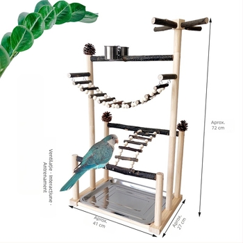 Suport interactiv de dresaj pentru papagali mari, jucărie din lemn pentru papagali, scară cu ramură, jurnal, suport rotativ pentru păsări, suport combinat cu pol