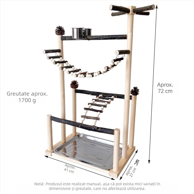 Suport interactiv de dresaj pentru papagali mari, jucărie din lemn pentru papagali, scară cu ramură, jurnal, suport rotativ pentru păsări, suport combinat cu pol