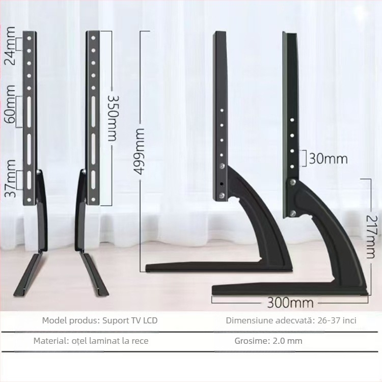 Suport TV universal, bază reglabilă pentru birou fără găurire, universal pentru televizoare LCD de 14-75 inch