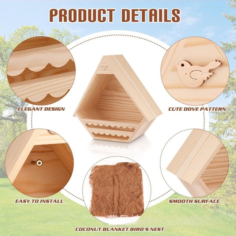 Cuib de pasăre suspendat din lemn, porumbar pentru habitatul exterior pentru păsări, colibri pastoral, cuib de pasăre solid de perete
