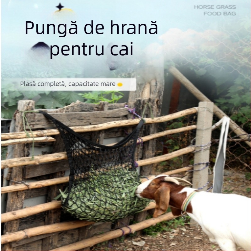 Plasă de furaje pentru produse transfrontaliere, plasă de hrănire a cailor cu fân, sac portabil pentru vite și cai