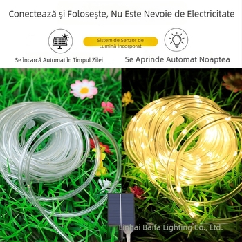 Lumină solară LED cu tub exterior, impermeabilă, cu sârmă de cupru Gypsophila, cu șir de lumini decorative pentru curte, cu LED-uri, cu atmosferă