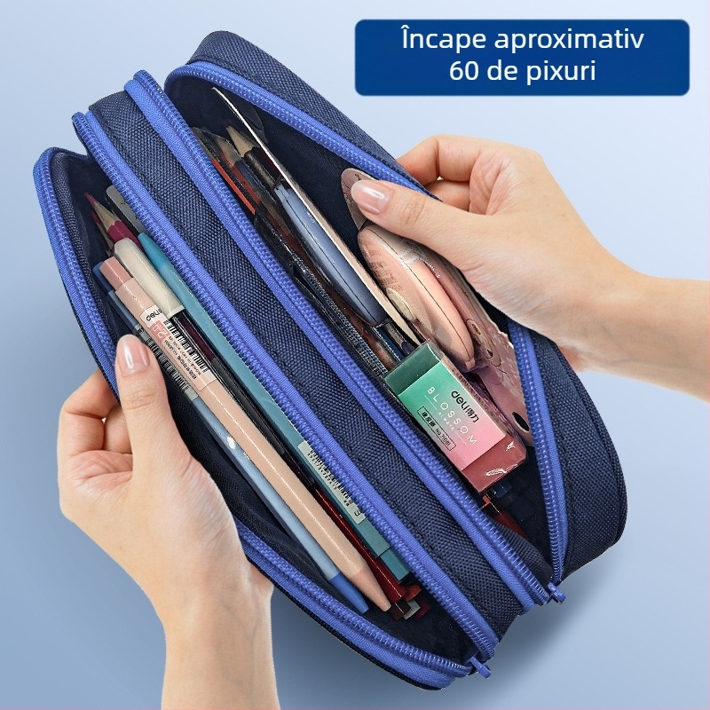 Deli 66764 Penar de mare capacitate pentru băieți Penar dublu strat pentru elevi de gimnaziu Penar pentru elevi de liceu Penar pentru elevi de liceu