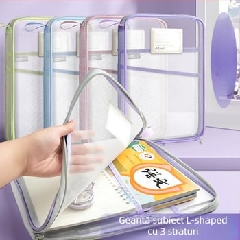 Geantă de clasificare a subiectelor în formă de L, geantă transparentă pentru documente, geantă cu fermoar, deschidere mare, geantă portabilă pentru transportul cărților, geantă de depozitare a hârtiei de examinare