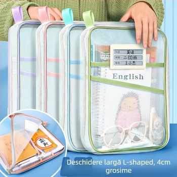 Geantă de clasificare a subiectelor în formă de L, geantă transparentă pentru documente, geantă cu fermoar, deschidere mare, geantă portabilă pentru transportul cărților, geantă de depozitare a hârtiei de examinare