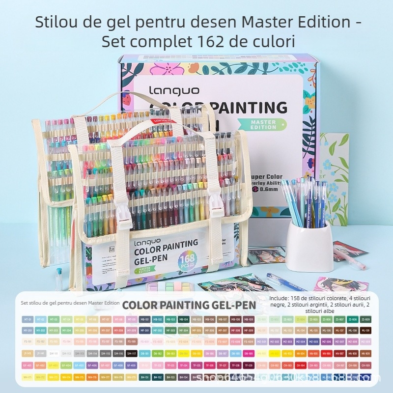 Manual transfrontalier stilou pictură 162 culori cutie cadou set stilou gel colorat pictură marker acrilic capacitate mare