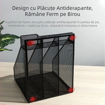 Deli 78987 raft de dosare cu trei grile, cu suport pentru pixuri și plasă metalică triplă, pentru birou, birou
