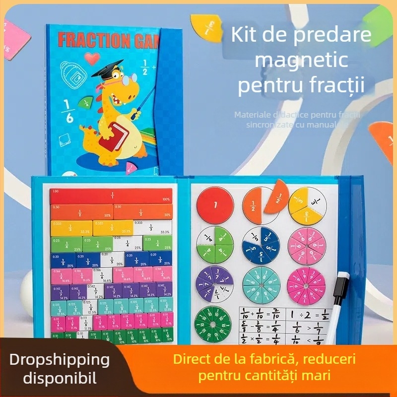 Elevii de școală primară, materiale didactice pentru matematică, fracții magnetice, numărător și numitor, adunare și scădere cognitive, jucării pentru clasa a treia