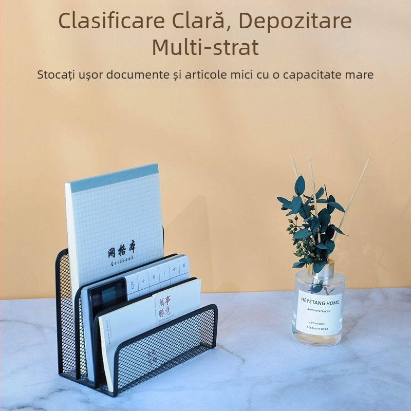 Depozitare pe birou transfrontalieră în stoc 190 de litere grilă metalică din fier combinat cu plasă de date raft pentru fișiere suport pentru cărți negru