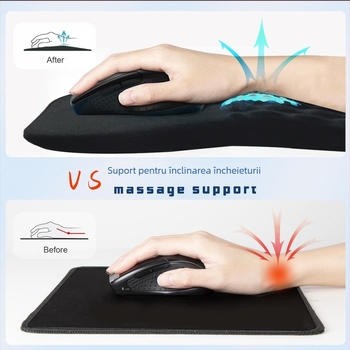 Suport extensibil pentru încheietura mâinii, 220 g, negru pur, cu suport pentru mouse, ergonomic, cu masaj înclinat pentru încheietura mâinii, doar câteva secunde