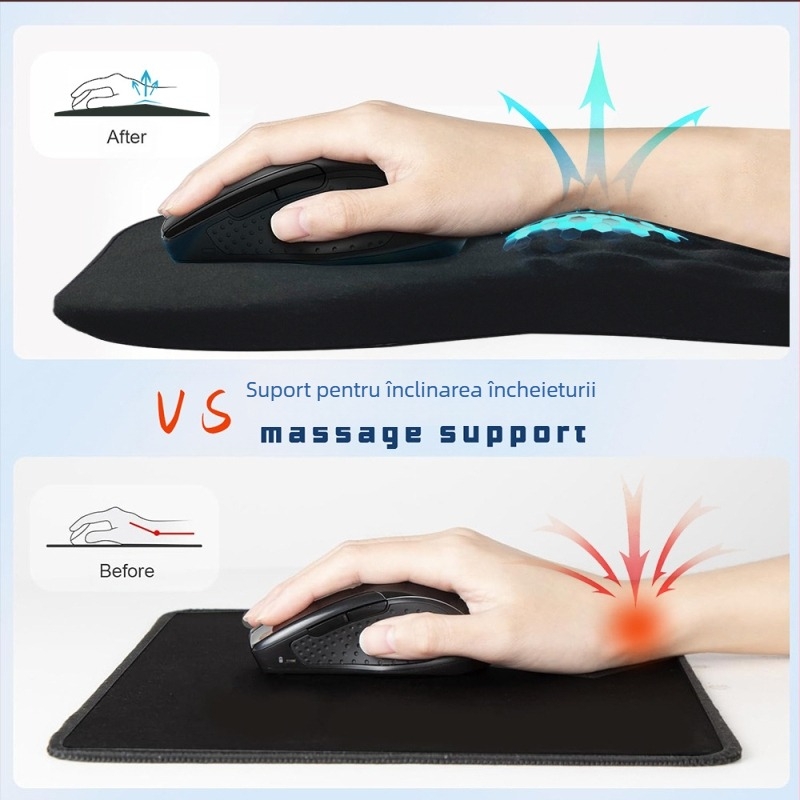 Suport extensibil pentru încheietura mâinii, 220 g, negru pur, cu suport pentru mouse, ergonomic, cu masaj înclinat pentru încheietura mâinii, doar câteva secunde