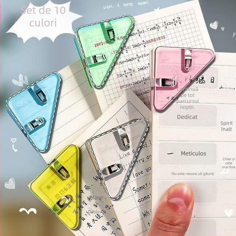 Clemă triunghiulară pentru dosar, clemă fixă pentru fixarea lucrărilor de examen, clemă anti-ondulare pentru cărți, clemă multifuncțională pentru colț