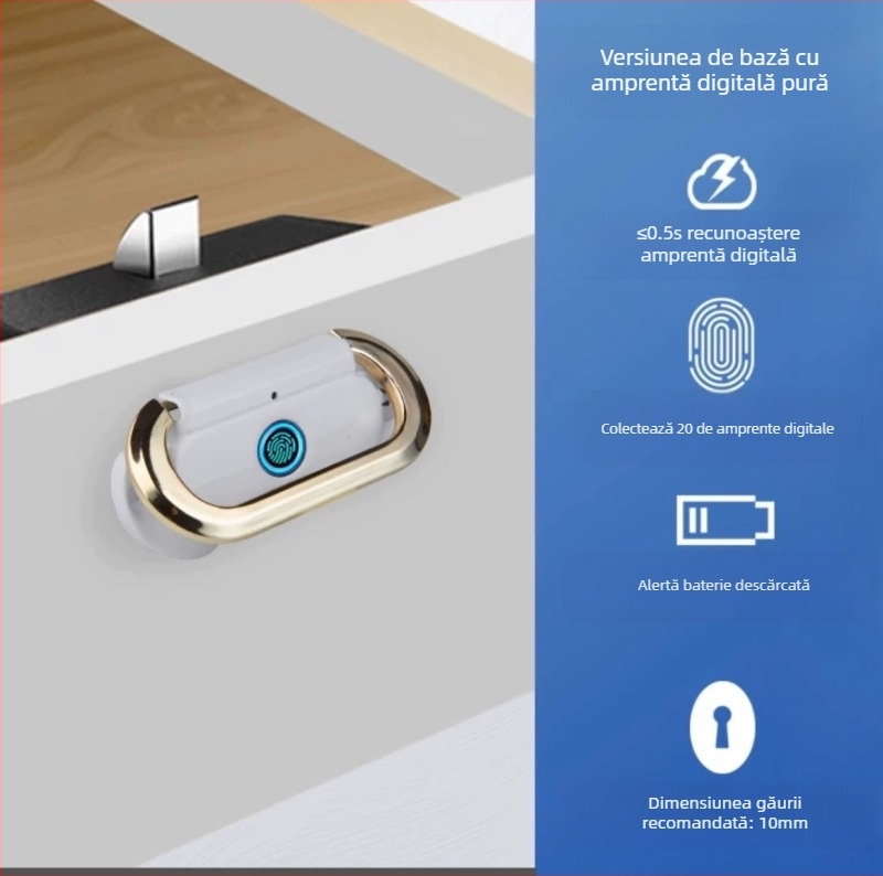 Încuietoare pentru sertar cu amprentă transfrontalieră, mâner metalic ascuns, încuietoare pentru noptieră, dosar, încuietoare electronică pentru mobilier de birou, încuietoare cu amprentă