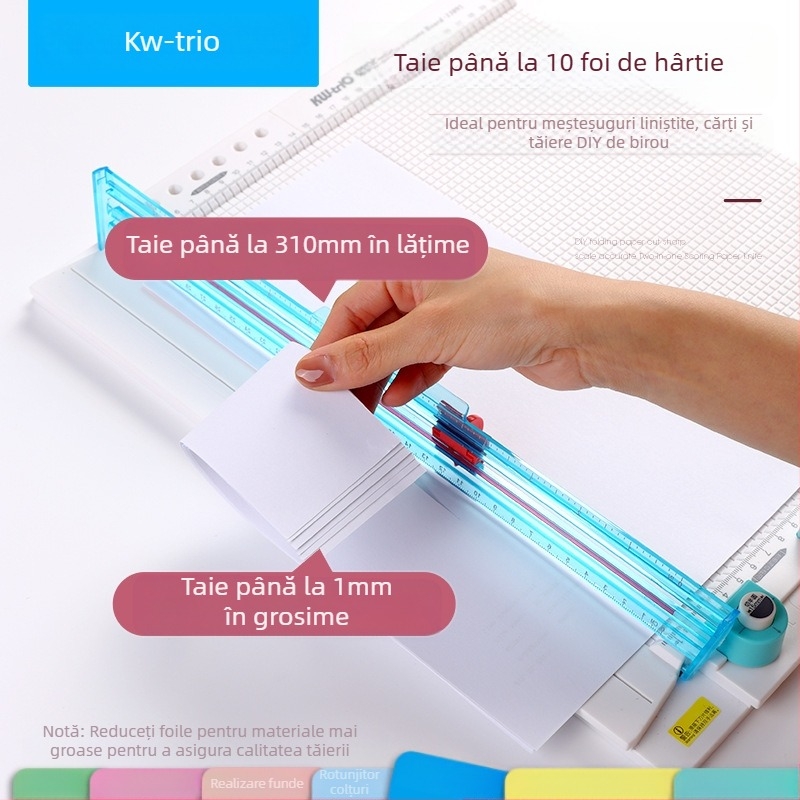 Se poate obține un instrument excelent de tăiere a hârtiei multifuncțional 13095, care poate fi folosit pentru tăierea hârtiei cu zgârieturi și presare a datelor de pe placă, linie de pliere, 7 în 1.