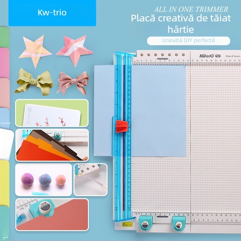Se poate obține un instrument excelent de tăiere a hârtiei multifuncțional 13095, care poate fi folosit pentru tăierea hârtiei cu zgârieturi și presare a datelor de pe placă, linie de pliere, 7 în 1.