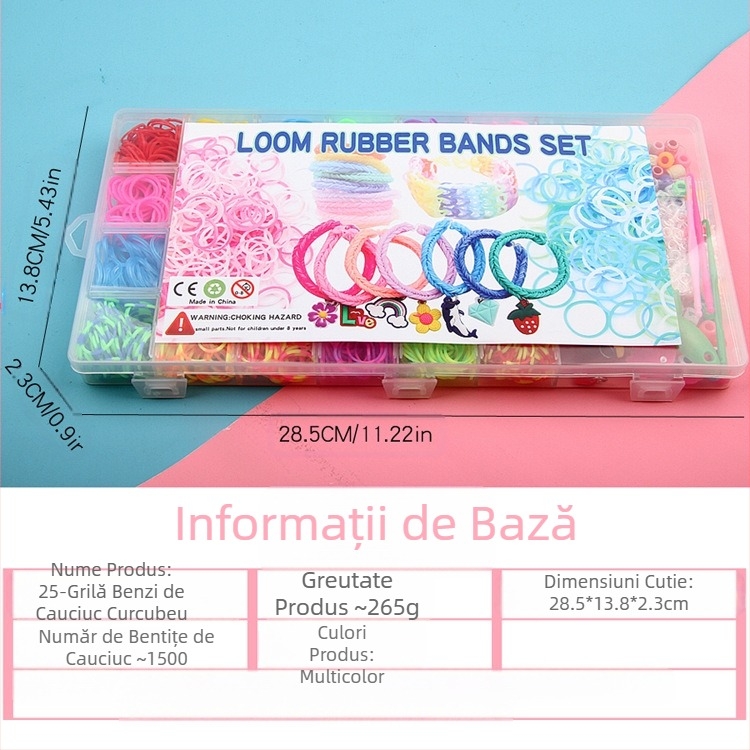 Benzi de cauciuc cu grilă curcubeu cu 25 de grile, costum de elastic, brățară țesută de jucărie, jucării educative pentru copii DIY