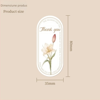 Autocolant vintage rafinat cu flori, vă mulțumesc, etichetă de etanșare, ambalaj pentru geantă de mână, autocolant decorativ, sigiliu oval englezesc