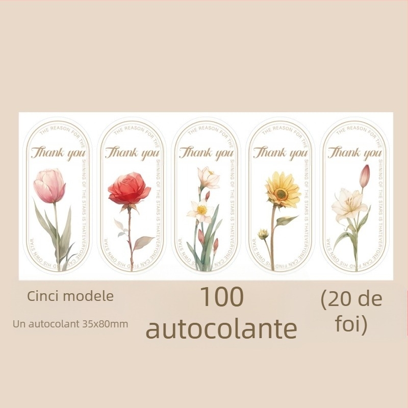 Autocolant vintage rafinat cu flori, vă mulțumesc, etichetă de etanșare, ambalaj pentru geantă de mână, autocolant decorativ, sigiliu oval englezesc