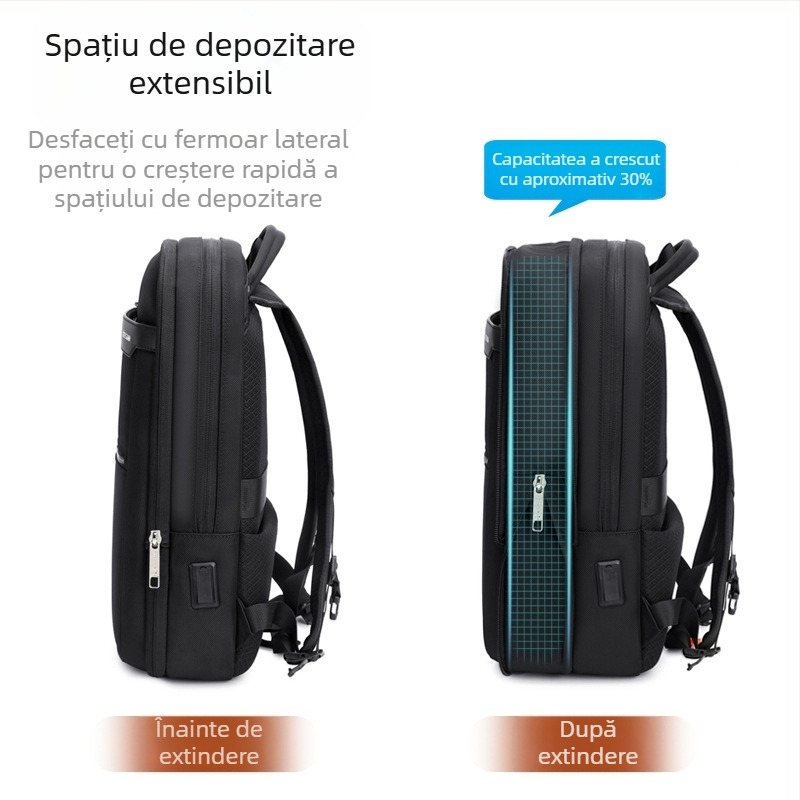 Rucsac de afaceri de înaltă calitate, la modă, impermeabil, pentru bărbați, cu capacitate mare de expansiune, geantă de călătorie multifuncțională pentru computer