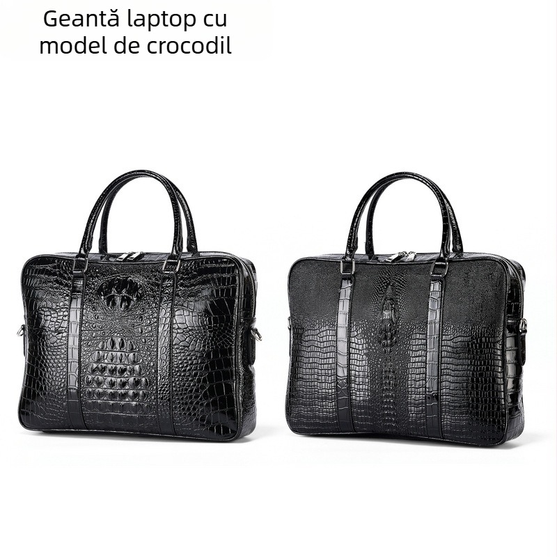 Geantă de mână pentru bărbați, model crocodil, servietă de afaceri, geantă de dosar de călătorie simplă, model de crocodil, geantă de calculator, geantă de mână pentru bărbați