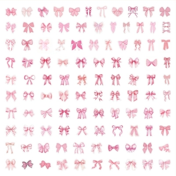 100 de autocolante noi cu funde, desene animate, fundă roz, graffiti, autocolant impermeabil, decorare pentru bagaje și pahare