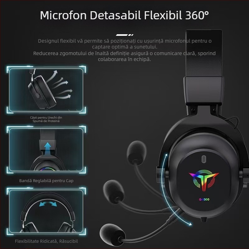 Căști de joc transfrontaliere RGB montate pe cap cu microfon, computer cu fir, cu uzură pe termen lung, nu afectează vânzările directe din fabrică