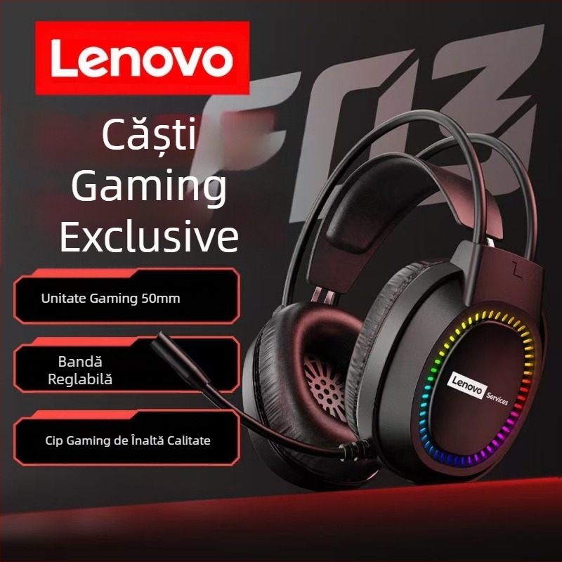 Căști cu microfon Lenovo E03Services, USB, pentru desktop, notebook, internet cafe, jocuri e-sport