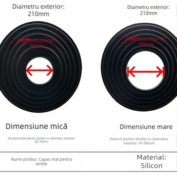 Capac extinctor aplicabil, parasolar obiectiv cameră SLR, capac din silicon, 50-70mm, 70-90mm