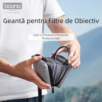 Geantă cu filtru pentru obiective, Accesorii fotografice, Geantă cu filtru pentru cameră, Geantă rotundă cu 7 straturi, cu carcasă rigidă, pentru obiective
