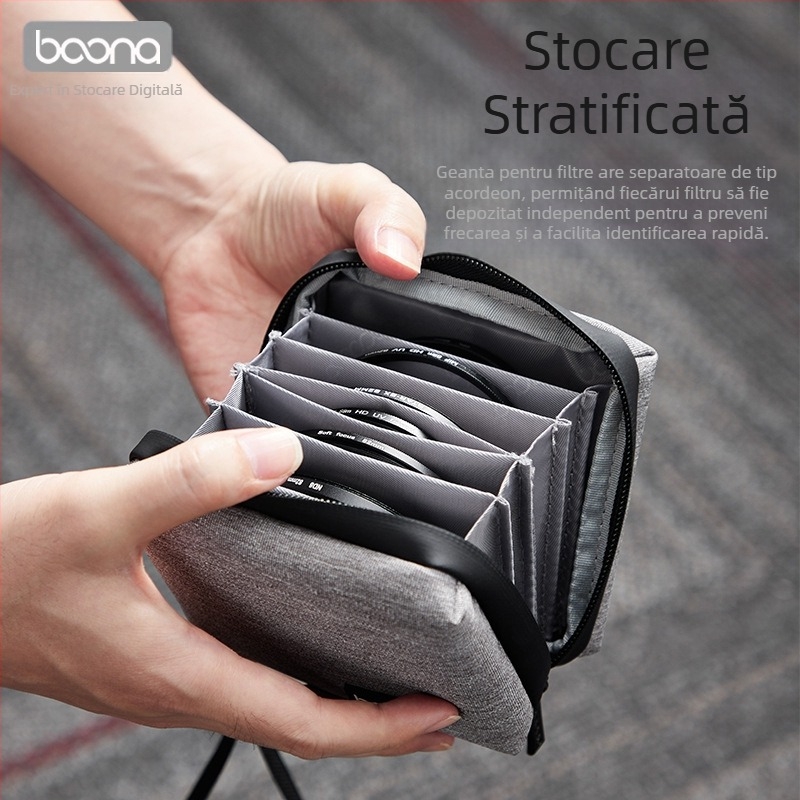 Geantă cu filtru pentru obiective, Accesorii fotografice, Geantă cu filtru pentru cameră, Geantă rotundă cu 7 straturi, cu carcasă rigidă, pentru obiective