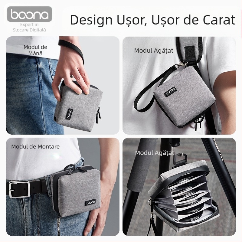 Geantă cu filtru pentru obiective, Accesorii fotografice, Geantă cu filtru pentru cameră, Geantă rotundă cu 7 straturi, cu carcasă rigidă, pentru obiective