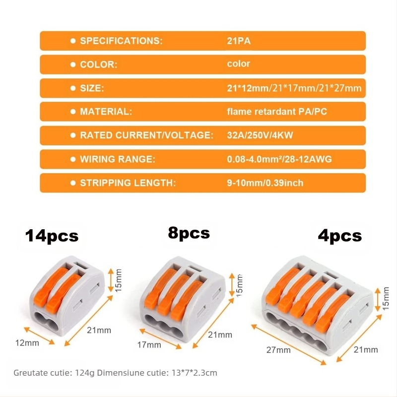 34 de bucăți de conector de cablu, clemă de conectare rapidă cu terminal, mini cutie, 1 intrare și ieșire