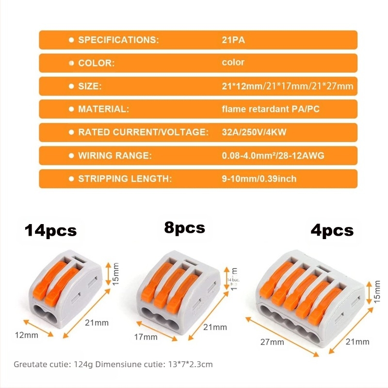 34 de bucăți de conector de cablu, clemă de conectare rapidă cu terminal, mini cutie, 1 intrare și ieșire