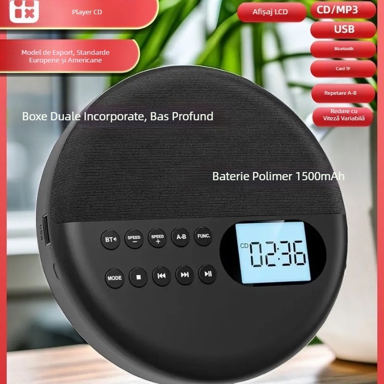CD player transfrontalier Boxă Bluetooth Mașină de educație fetală Repetor pentru studenți Mașină de învățare a limbii engleze, Card TF, USB, Difuzor dual