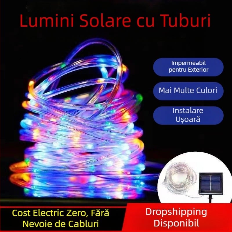 Lumină solară cu tub șir LED colorată, impermeabilă, colorată, din piele, cu șir, lumină pentru curte, atmosferă, lumină decorativă pentru exterior, cu șir de lumini