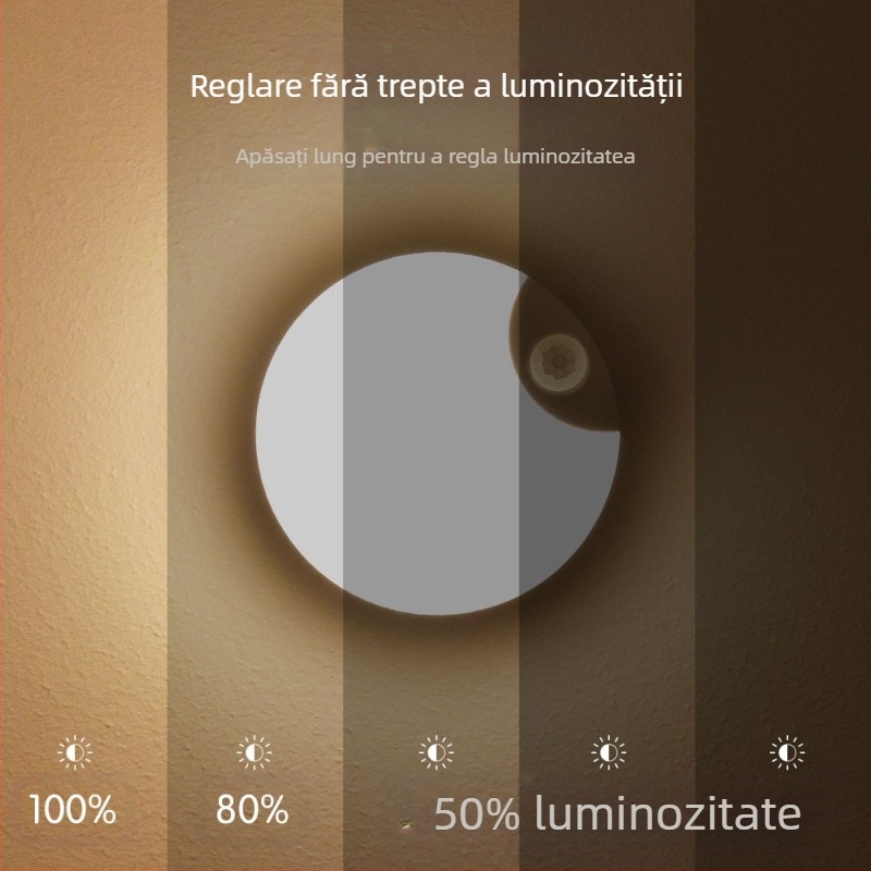 Lampă de inducție nouă, lampă de inducție pentru corpul uman, lampă inteligentă pentru dormitor, culoar, toaletă, reglare a intensității luminii, aspirație magnetică cu încărcare, lumină de noapte LED