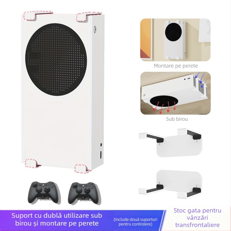 Suport de perete suspendat sub birou, cu dublă utilizare, pentru Xbox Series S, accesorii de joc, depozitare, mâner, suport