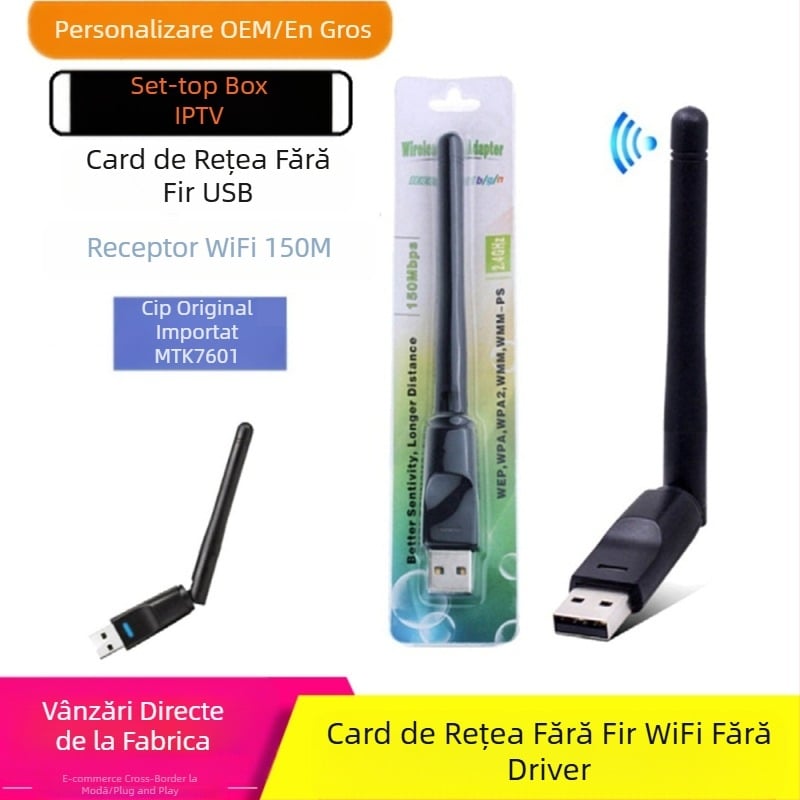 Placă de rețea wireless Rt8188 Mini USB, transmițător wireless Wifi, 2Db, computer, 150m, recepție, placă de rețea mică, 7601