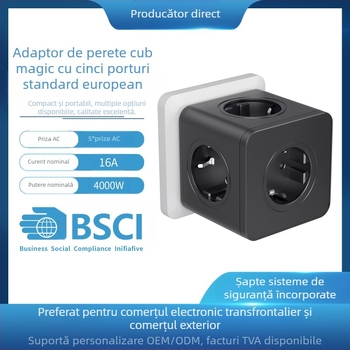 Priză de perete cu cinci poziții pentru cubul Rubik european, adaptor european transfrontalier pentru comerț electronic, o singură tură, multifuncțional, de mare putere