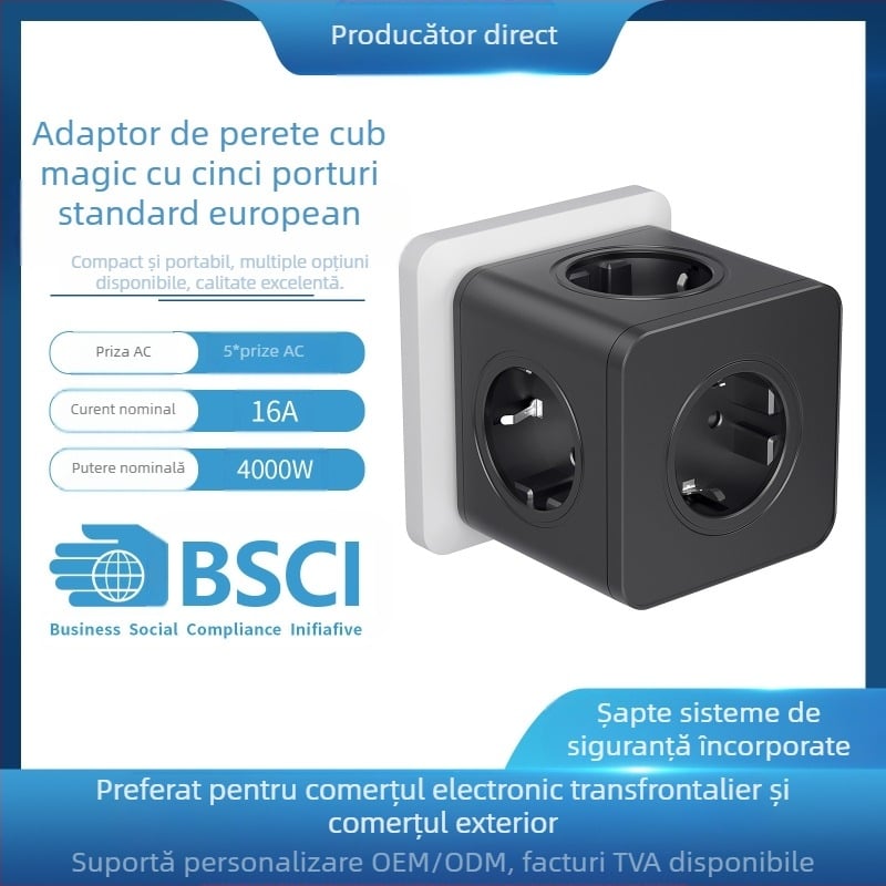 Priză de perete cu cinci poziții pentru cubul Rubik european, adaptor european transfrontalier pentru comerț electronic, o singură tură, multifuncțional, de mare putere