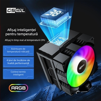 Ventilator silențios cu control al temperaturii Argb transfrontalier, afișaj digital pentru temperatura procesorului, răcit cu aer, radiator