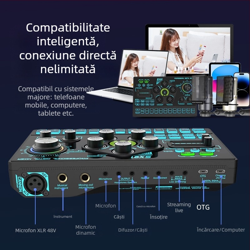 Placă de sunet transfrontalieră, costum live, telefon mobil, computer, sursă de alimentare fantasy de 48V, joc de karaoke cu sunet personalizat