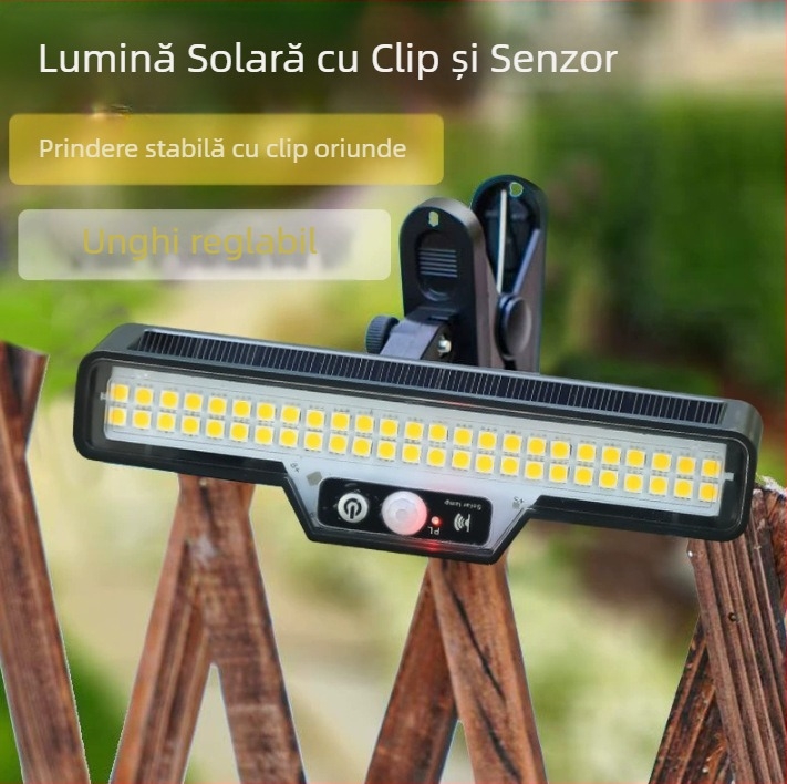 Lampă solară nouă cu clip, lampă cu inducție a corpului uman în aer liber, montată pe perete, cu clip, instalare convenabilă, lampă de camping de urgență
