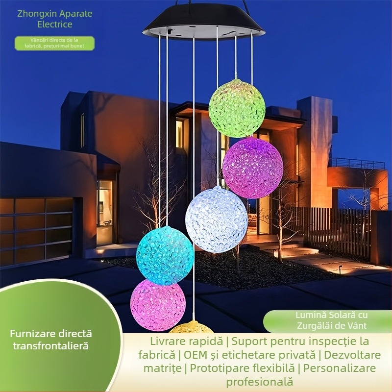 Lumină solară transfrontalieră cu bile de orez, pentru grădină, curte, exterior, impermeabil, atmosferă festivă, peisaj, lumină LED, clopoțel de vânt