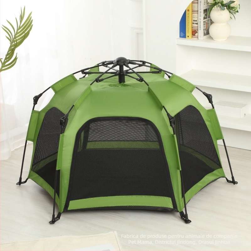Cort hexagonal complet automat pentru animale de companie, cort de camping în aer liber respirabil, anti-țânțari, contracție cu un singur clic, instalare automată fără