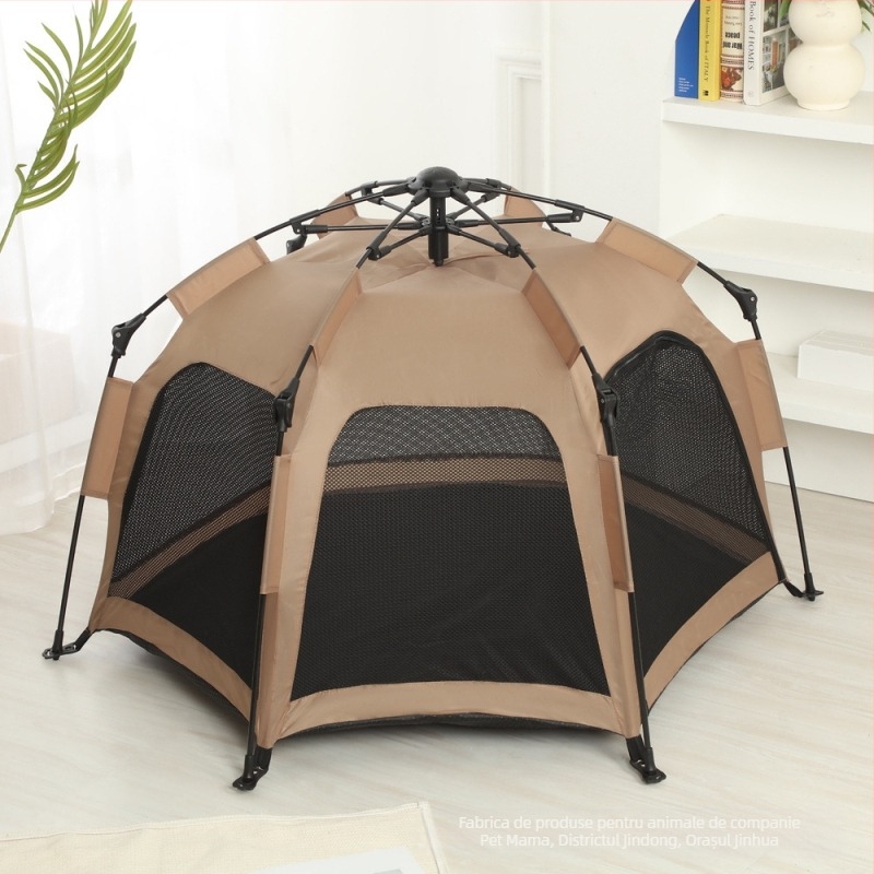 Cort hexagonal complet automat pentru animale de companie, cort de camping în aer liber respirabil, anti-țânțari, contracție cu un singur clic, instalare automată fără