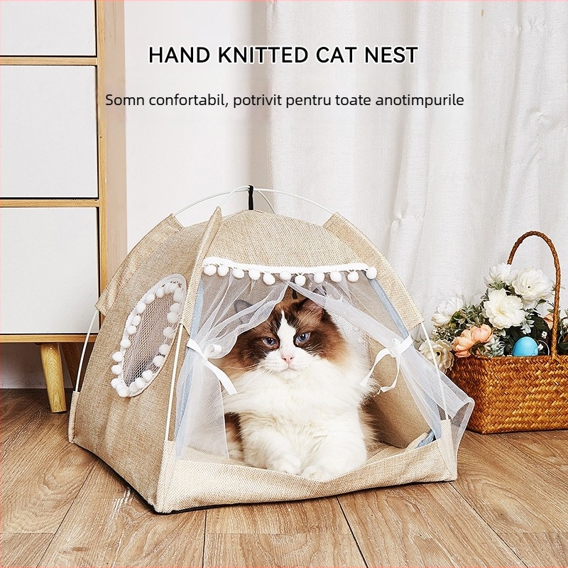 Cort universal pentru animale de companie Four Seasons, detașabil și lavabil, din material textil, pentru pisici și câini, cuib de vară, respirabil, pliabil, cu ridicata