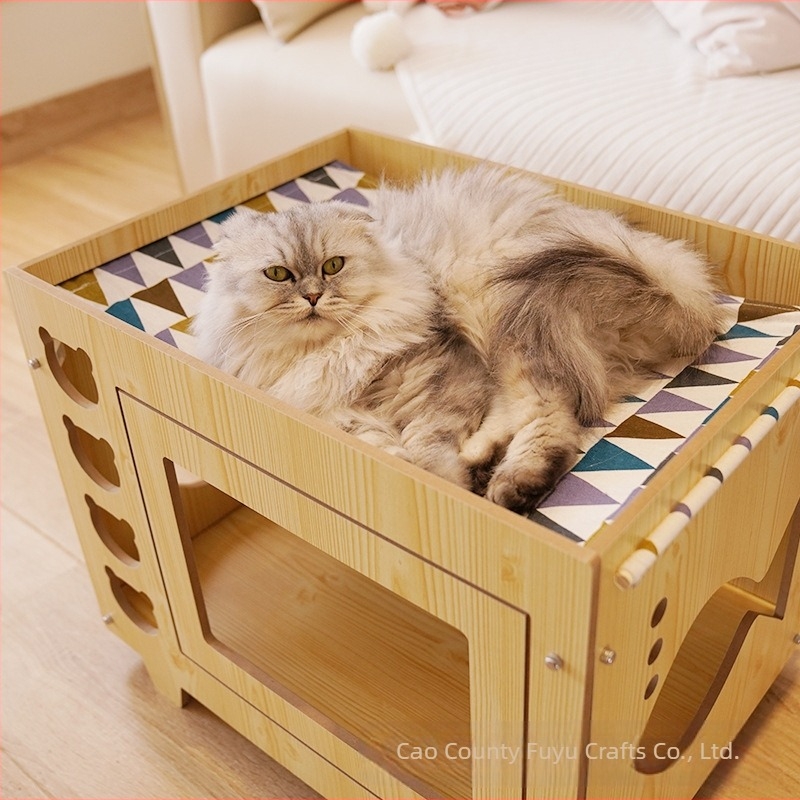 Pisică de uz casnic dublu strat hamac cuib integrat pisică provizii pisică cuib pernă moale din lemn gol îmbinare pisică cuib
