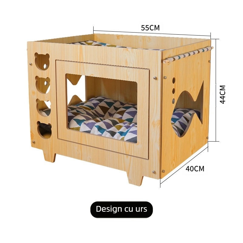 Pisică de uz casnic dublu strat hamac cuib integrat pisică provizii pisică cuib pernă moale din lemn gol îmbinare pisică cuib